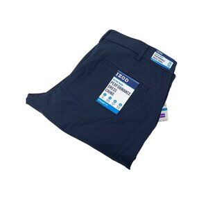 Izod Mens 36W 30L Performance Dress Chino Straight Fit Navy‎ Trousers